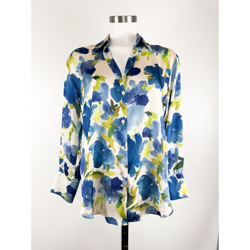 Zara Womens Size XS Satin Blouse Button Up Satin Floral Old Money Casual Top
